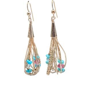 VTG Sterling Native American Liquid Silver Turquoise Crystal Bead Earrings